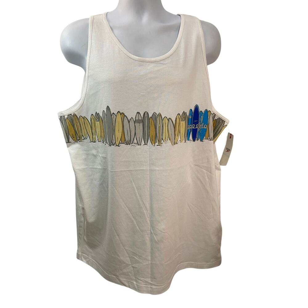 Speedo Surfboard Graphic Tank Top White Size XL 100% Cotton NWT